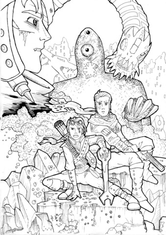 Pilot And Mechanic Vs Evil Monster Coloring Page